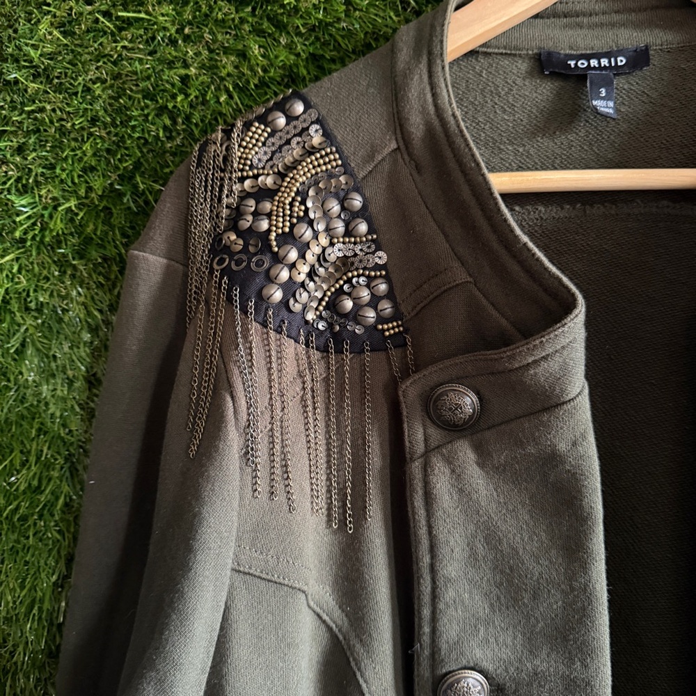 Torrid 3 Embellished Shoulder Knit Peplum Military Style Jacket Plus Curvy 3X - Picture 4 of 9